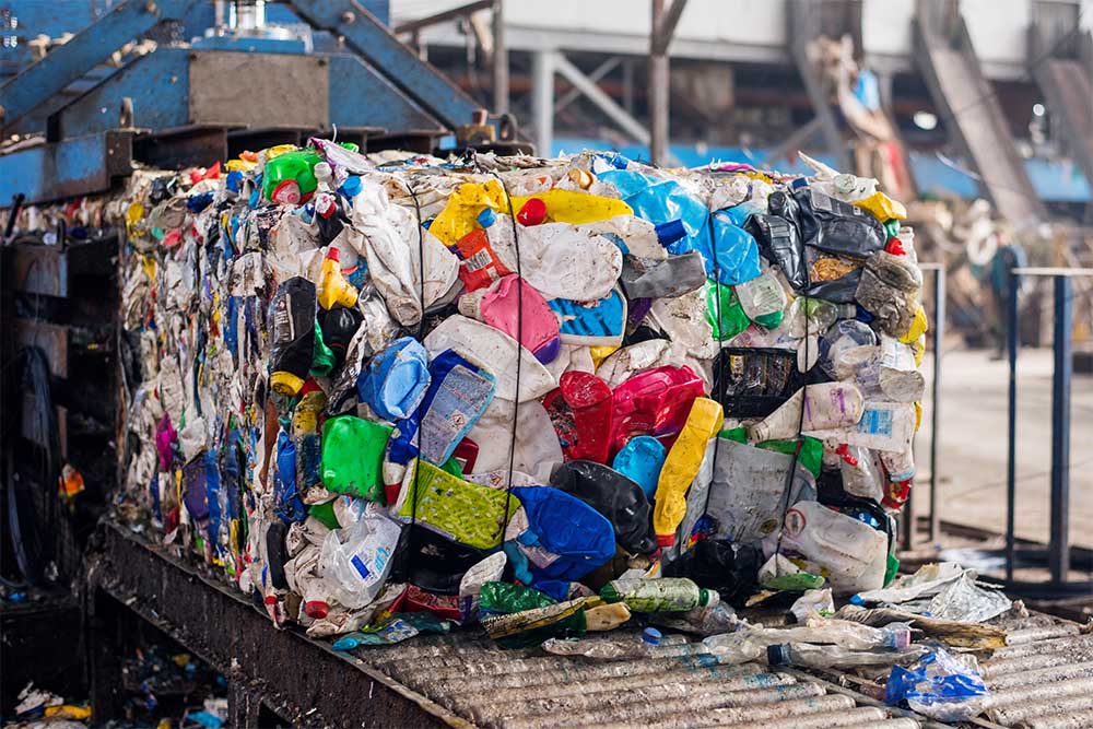 Plastic waste bottles in landfill polution